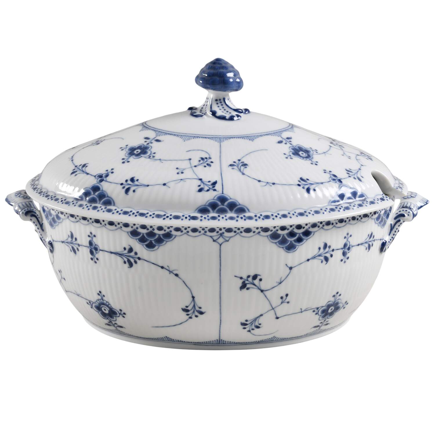 Blue Fluted Half Lace Border (No Trim) Oval Tureen & Lid by Royal Copenhagen-1