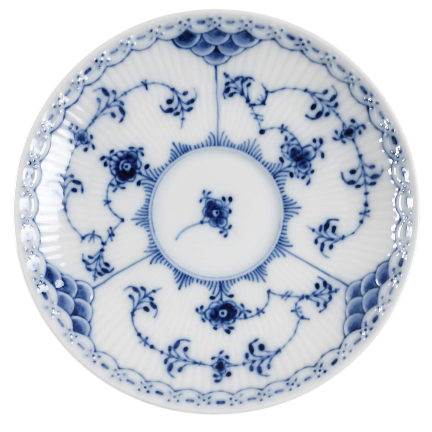 Blue Fluted Half Lace Border (No Trim) Saucer for Flat Cup by Royal Copenhagen-1