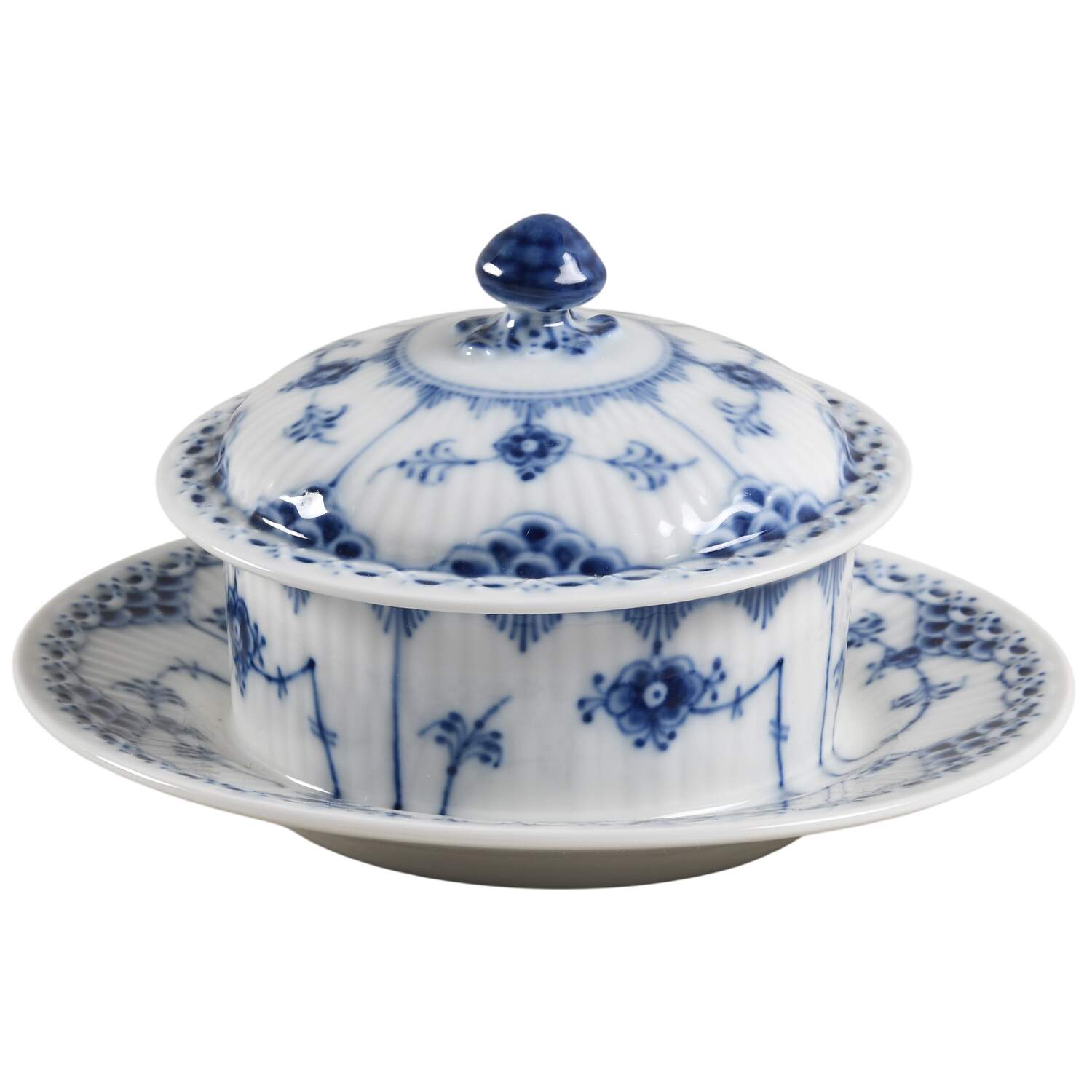 Blue Fluted Half Lace Border (No Trim) Jam/Jelly & Lid by Royal Copenhagen-1