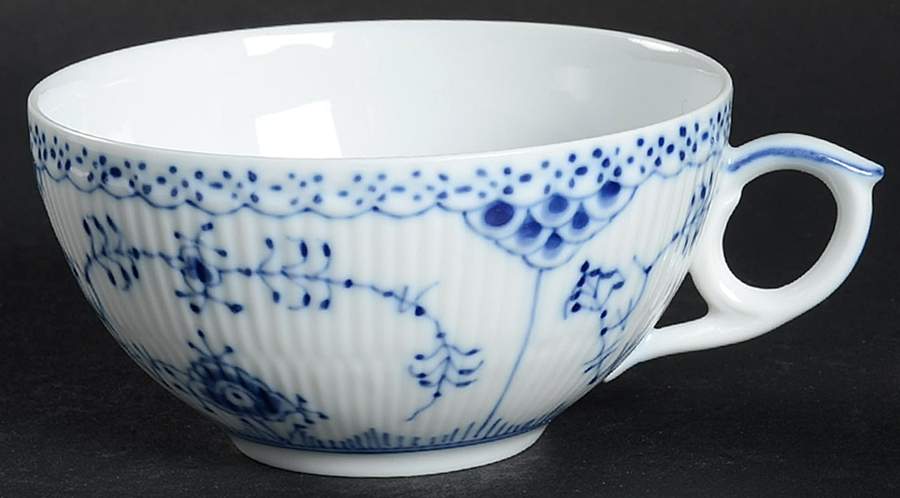 Blue Fluted Half Lace Border (No Trim) Large Flat Cup by Royal Copenhagen-1