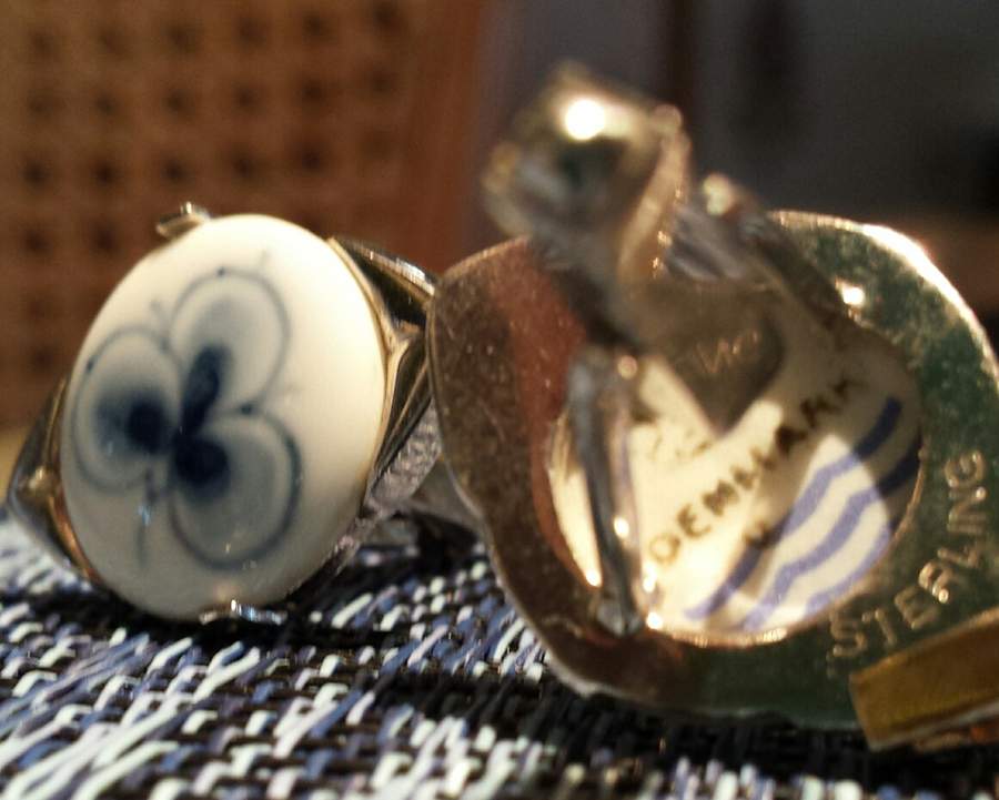 Blue Fluted Half Lace Border (No Trim) Cuff Link (Pair) by Royal Copenhagen-1