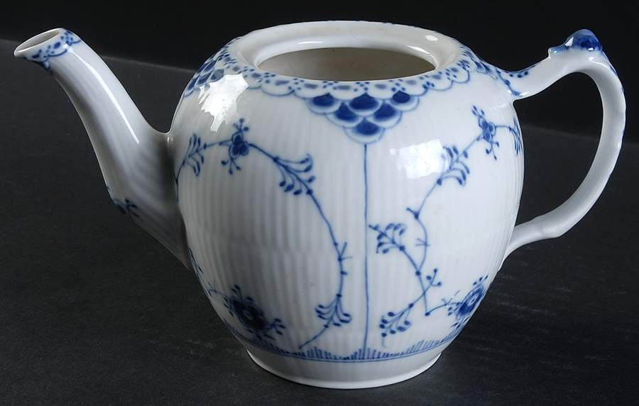 Blue Fluted Half Lace Border (No Trim) Teapot No Lid by Royal Copenhagen-1