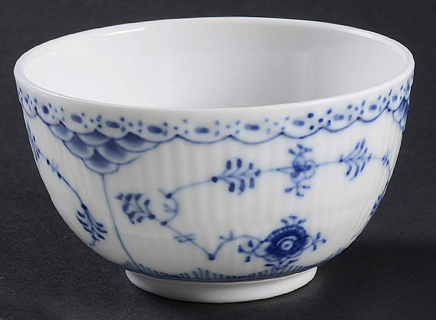 Blue Fluted Half Lace Border (No Trim) Mini Open Sugar Bowl by Royal Copenhagen-1