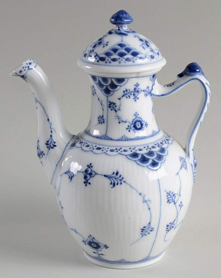 Blue Fluted Half Lace Border (No Trim) Individual Coffee Pot & Lid by Royal Copenhagen-1