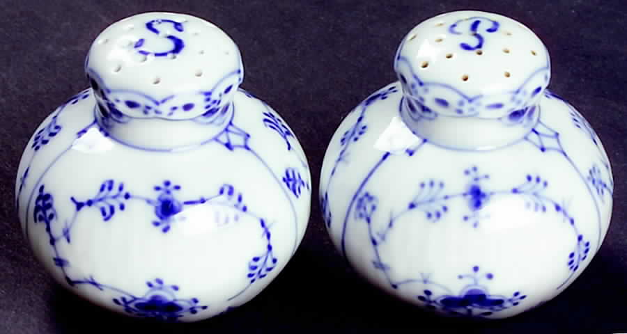 Blue Fluted Half Lace Border (No Trim) Salt & Pepper Set by Royal Copenhagen-1