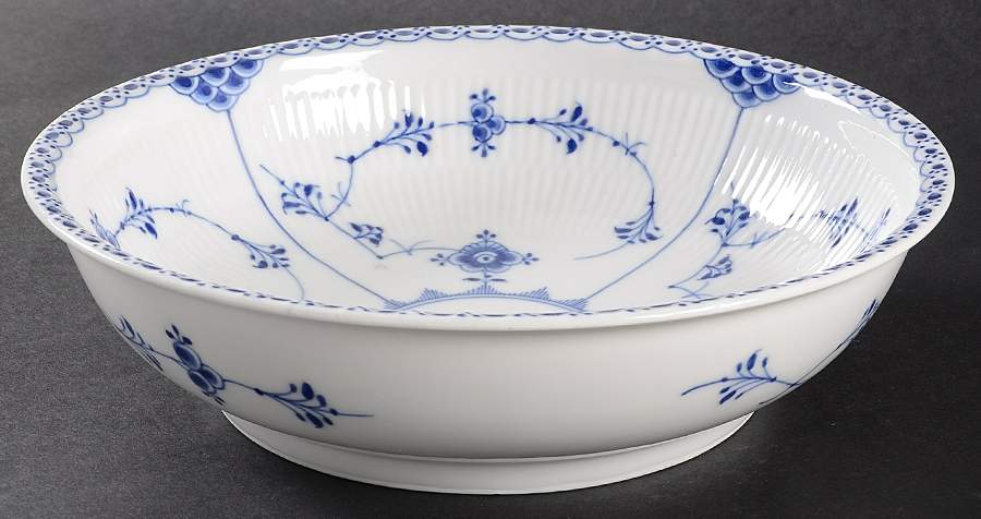 Blue Fluted Half Lace Border (No Trim) 8" Round Vegetable Bowl by Royal Copenhagen-1