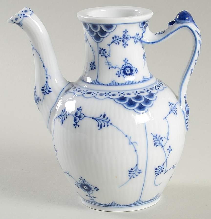 Blue Fluted Half Lace Border (No Trim) Individual Coffee Pot No Lid by Royal Copenhagen-1