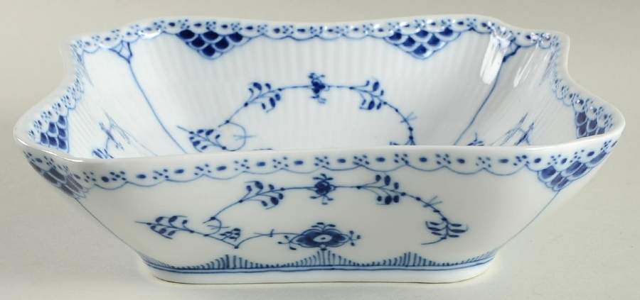 Blue Fluted Half Lace Border (No Trim) 8" Square Vegetable Bowl by Royal Copenhagen-1