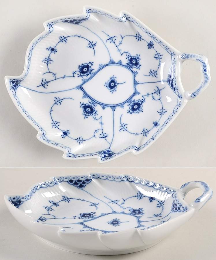 Blue Fluted Half Lace Border (No Trim) Leaf Shaped Dish by Royal Copenhagen-1
