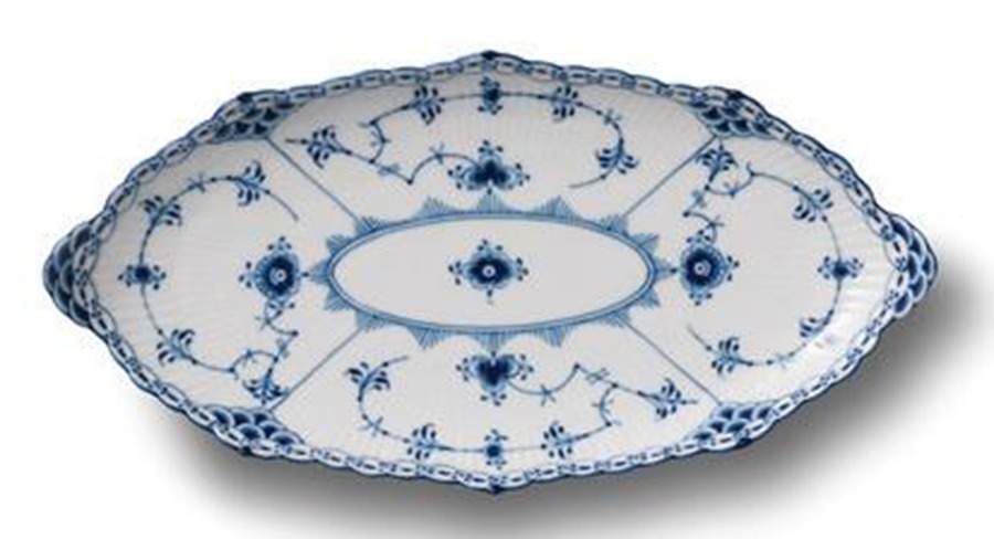 Blue Fluted Half Lace Border (No Trim) Asparagus Server/Tray by Royal Copenhagen-1
