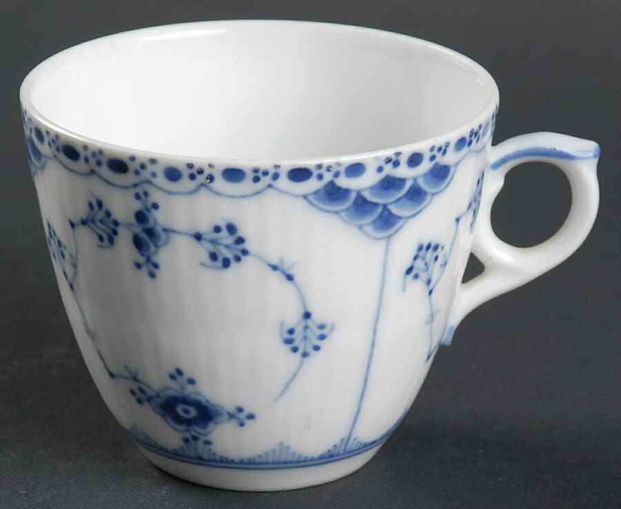 Blue Fluted Half Lace Border (No Trim) Flat Cup by Royal Copenhagen-1