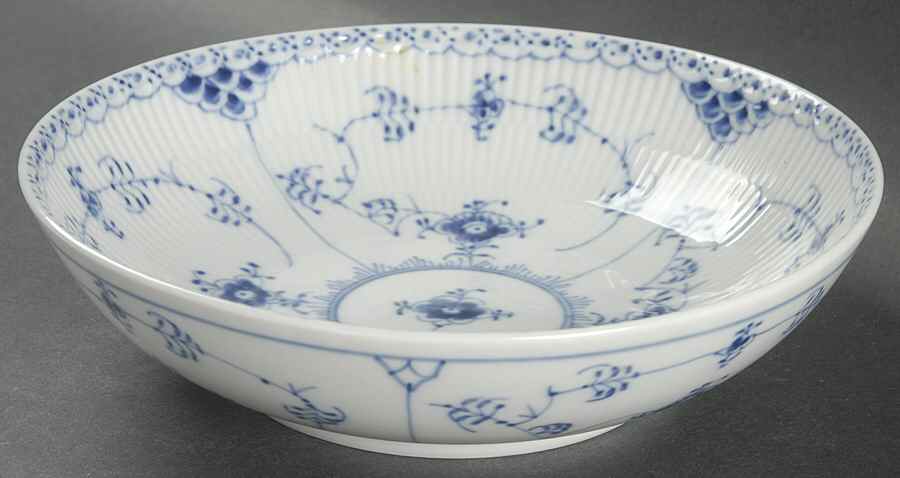 Blue Fluted Half Lace Border (No Trim) 8" Round Vegetable Bowl by Royal Copenhagen-1