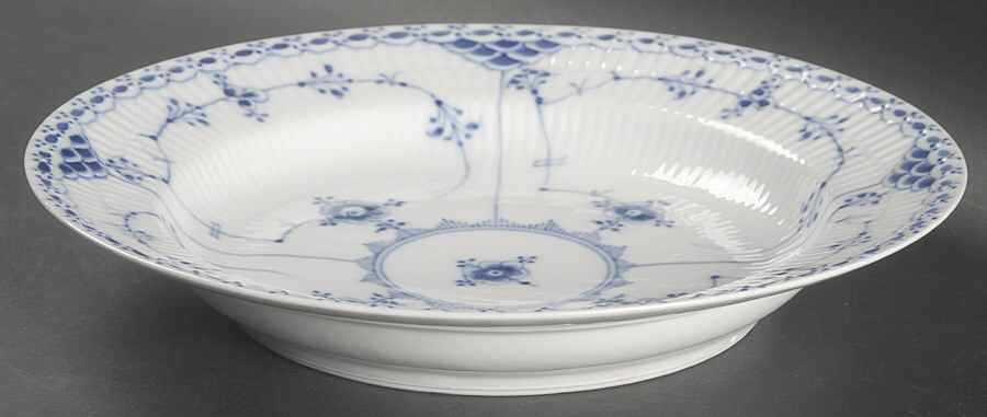 Blue Fluted Half Lace Border (No Trim) Large Rim Soup Bowl by Royal Copenhagen-1