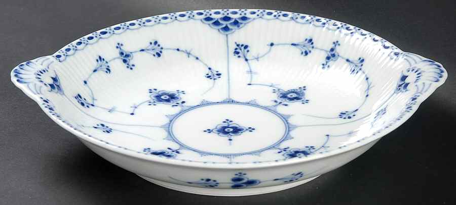Blue Fluted Half Lace Border (No Trim) Round Handled Bowl by Royal Copenhagen-1