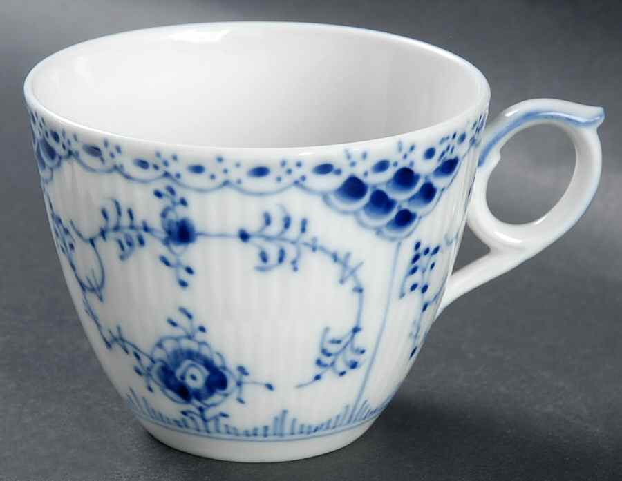 Blue Fluted Half Lace Border (No Trim) Flat Cup by Royal Copenhagen-1