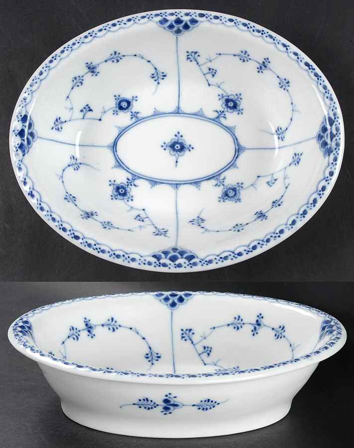 Blue Fluted Half Lace Border (No Trim) 9" Oval Vegetable Bowl by Royal Copenhagen-1