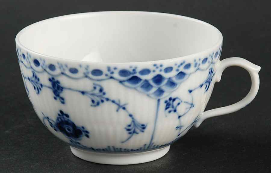 Blue Fluted Half Lace Border (No Trim) Flat Cup by Royal Copenhagen-1