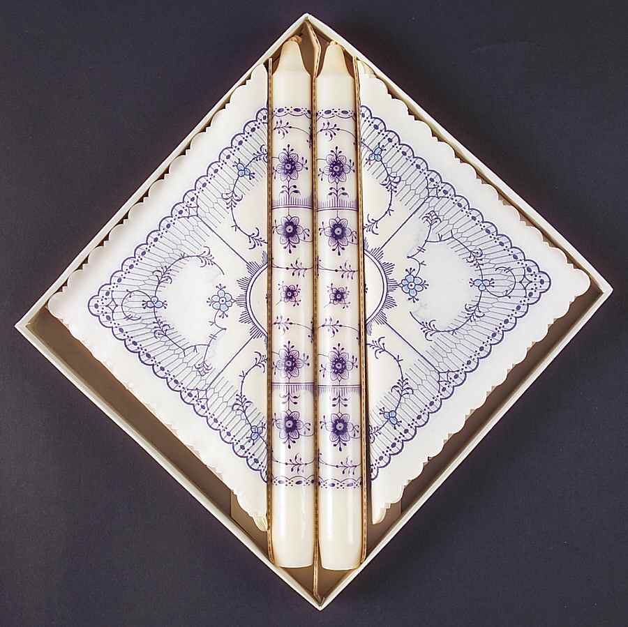 Blue Fluted Half Lace Border (No Trim) Candles & Paper Napkin Set by Royal Copenhagen-1