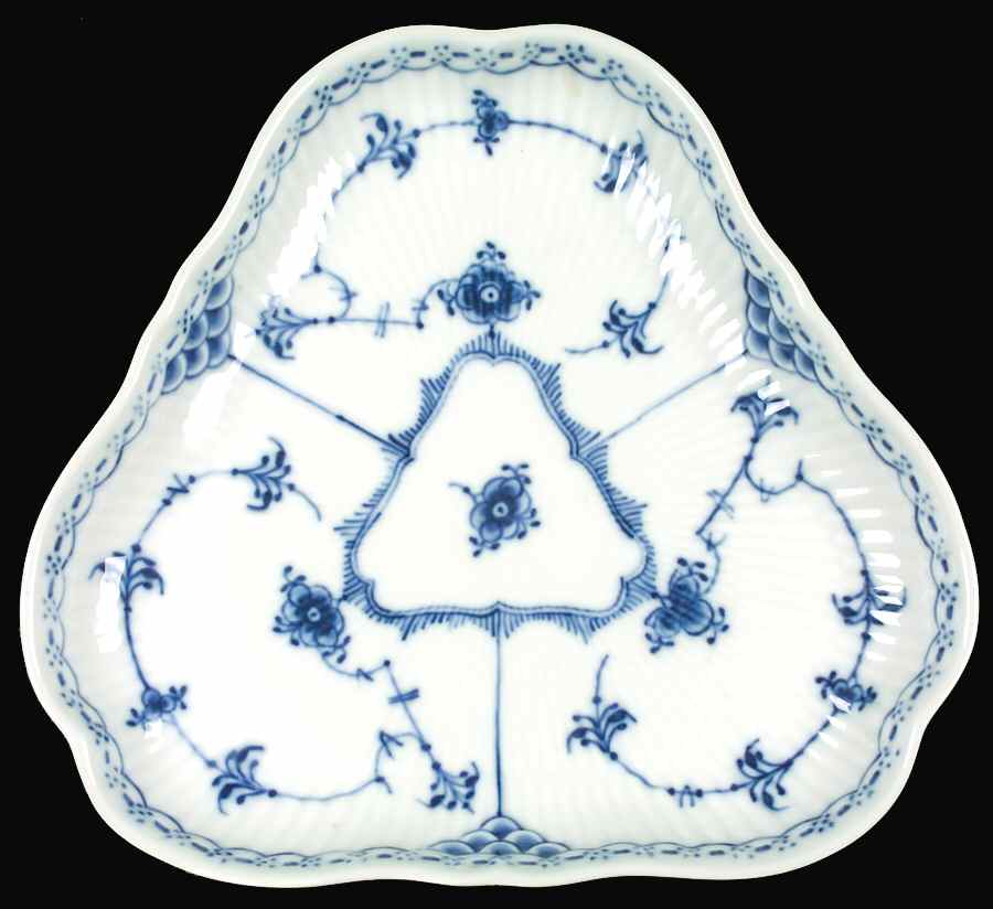 Blue Fluted Half Lace Border (No Trim) Triangular Cake Plate by Royal Copenhagen-1
