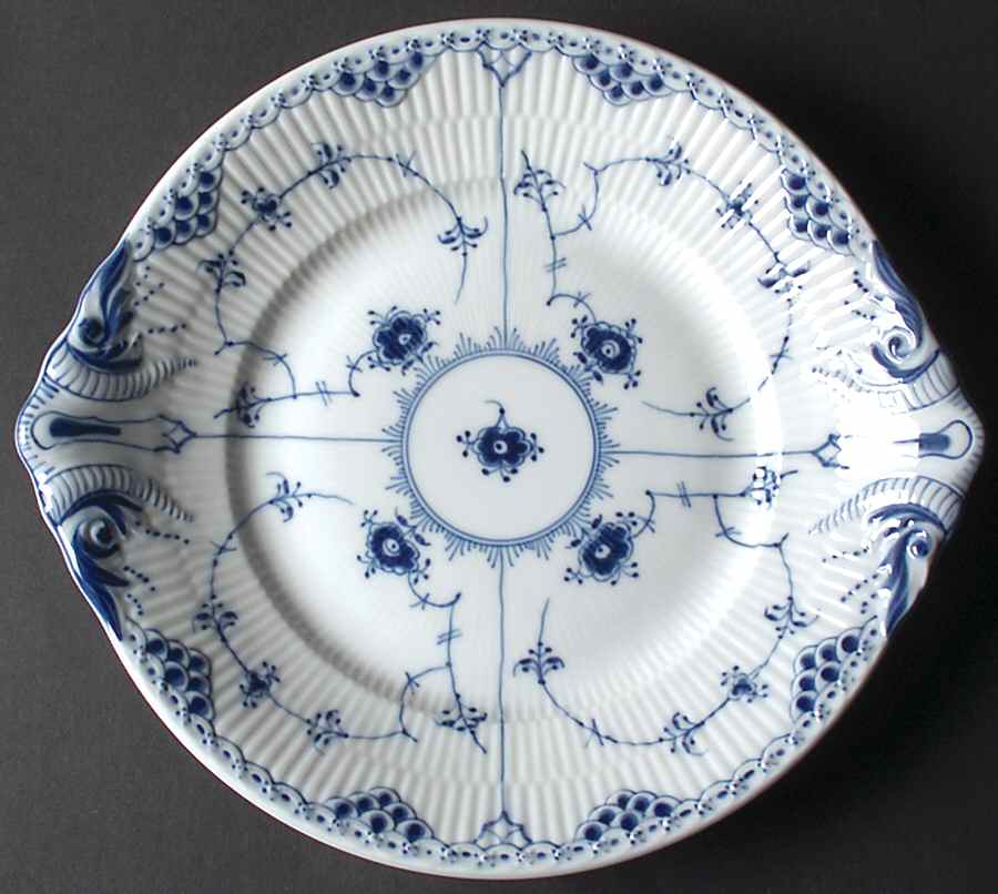 Blue Fluted Half Lace Border (No Trim) Handled Cake Plate by Royal Copenhagen-1