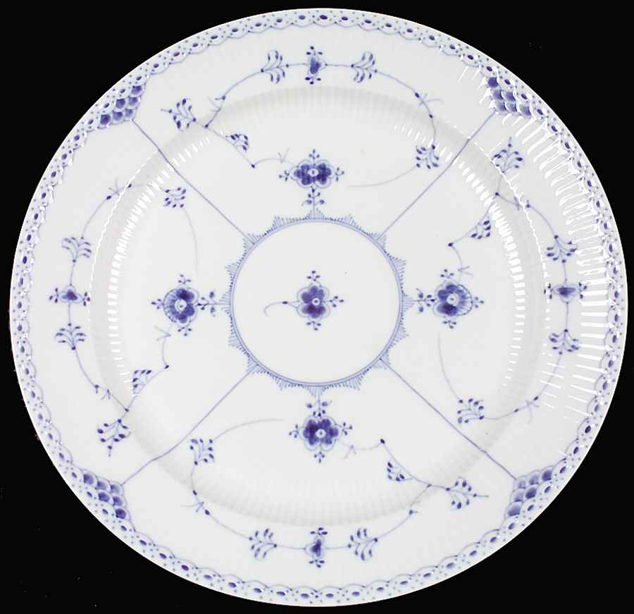 Blue Fluted Half Lace Border (No Trim) 13" Chop Plate (Round Platter) by Royal Copenhagen-1