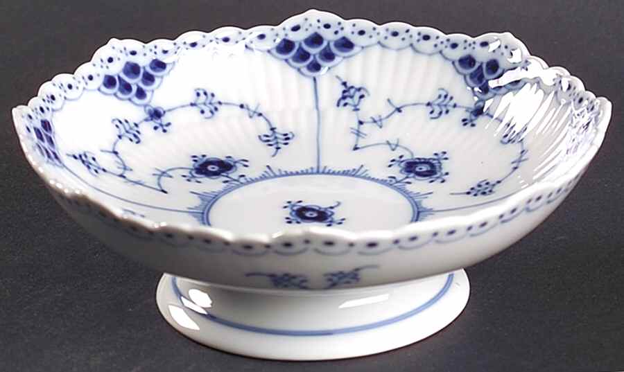 Blue Fluted Half Lace Border (No Trim) Low Footed Cake Plate by Royal Copenhagen-1