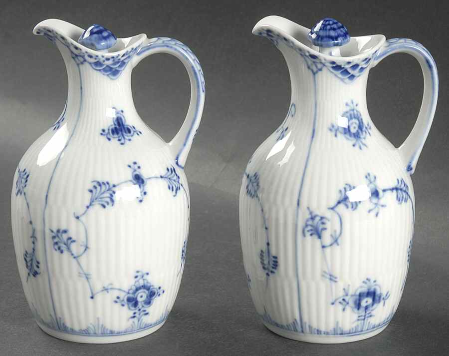 Blue Fluted Half Lace Border (No Trim) Vinegar and Oil Set with Stoppers by Royal Copenhagen-1