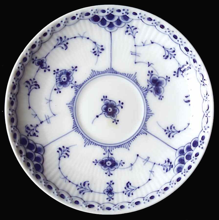 Blue Fluted Half Lace Border (No Trim) Saucer for Flat Bouillon Cup by Royal Copenhagen-1