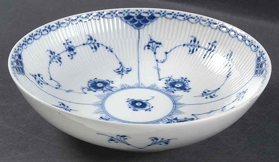 Blue Fluted Half Lace Border (No Trim) 8" Round Vegetable Bowl by Royal Copenhagen-1