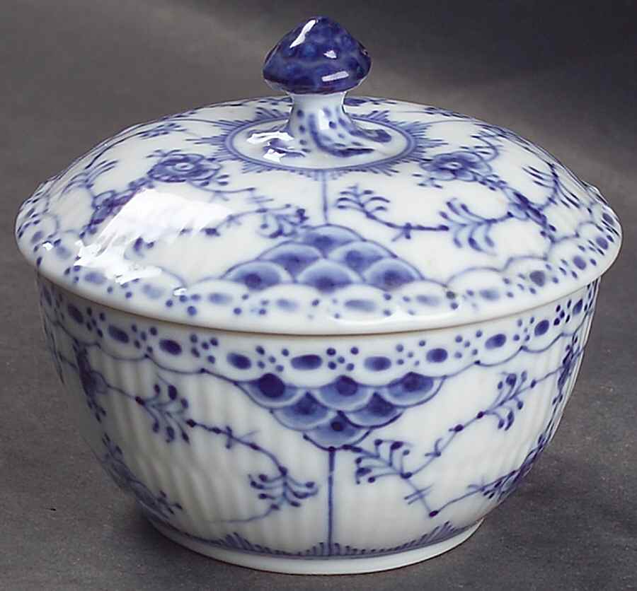 Blue Fluted Half Lace Border (No Trim) Mini Sugar Bowl & Lid by Royal Copenhagen-1