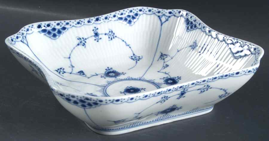 Blue Fluted Half Lace Border (No Trim) 8" Square Vegetable Bowl by Royal Copenhagen-1