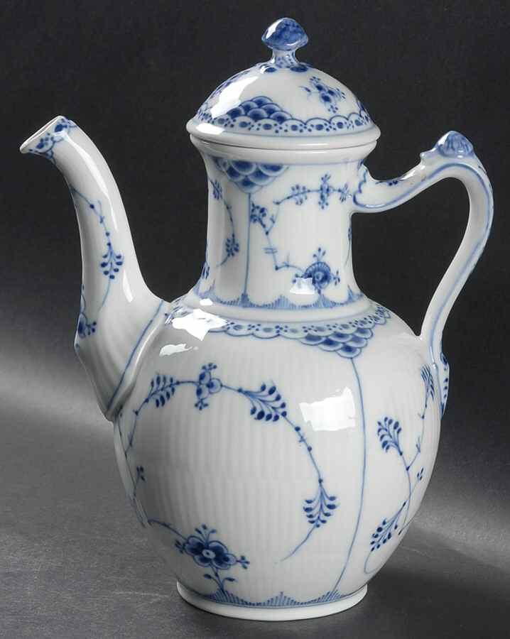 Blue Fluted Half Lace Border (No Trim) Coffee Pot & Lid by Royal Copenhagen-1