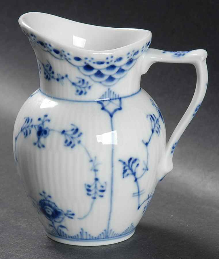 Blue Fluted Half Lace Border (No Trim) Creamer by Royal Copenhagen-1