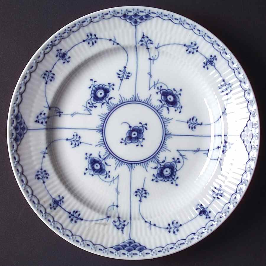 Blue Fluted Half Lace Border (No Trim) Luncheon Plate by Royal Copenhagen-1