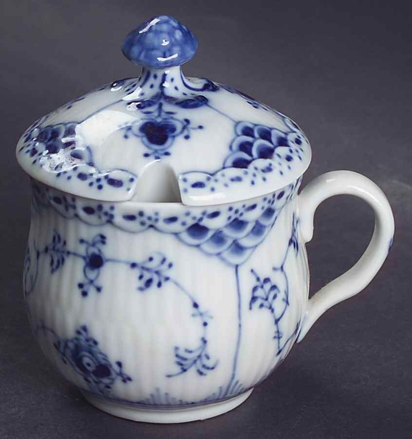 Blue Fluted Half Lace Border (No Trim) Mustard Jar & Lid by Royal Copenhagen-1