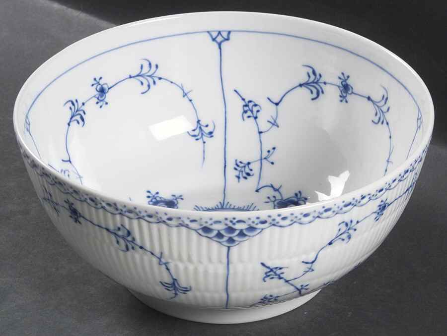 Blue Fluted Half Lace Border (No Trim) 9" Salad Serving Bowl by Royal Copenhagen-1