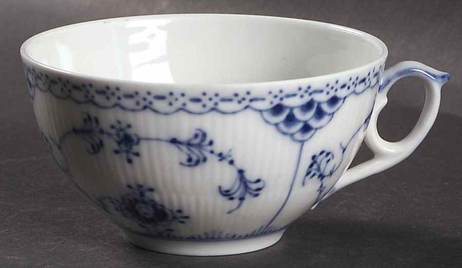 Blue Fluted Half Lace Border (No Trim) Flat Cup by Royal Copenhagen-1