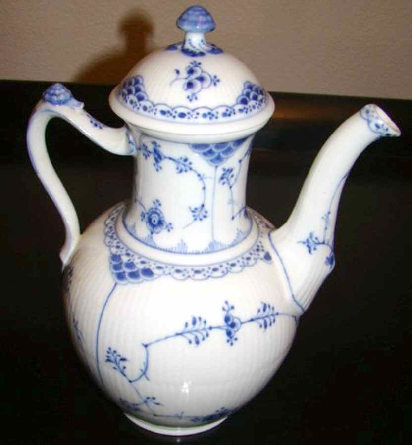 Blue Fluted Half Lace Border (No Trim) Coffee Pot & Lid by Royal Copenhagen-1
