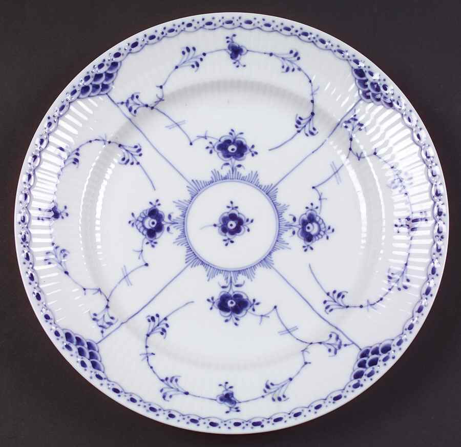 Blue Fluted Half Lace Border (No Trim) Luncheon Plate by Royal Copenhagen-1