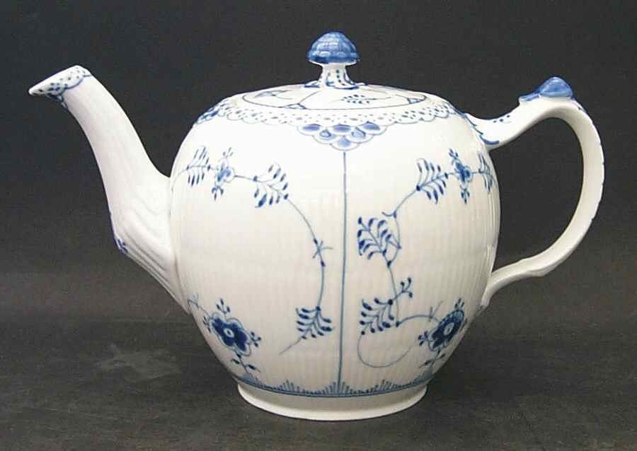 Blue Fluted Half Lace Border (No Trim) Teapot & Lid by Royal Copenhagen-1