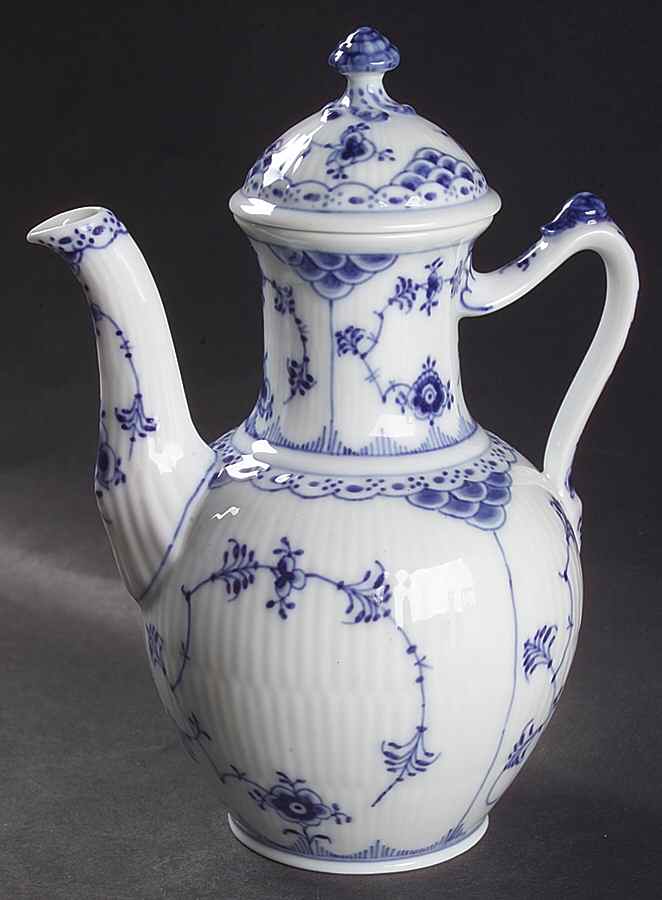 Blue Fluted Half Lace Border (No Trim) Mini Coffee Pot & Lid by Royal Copenhagen-1