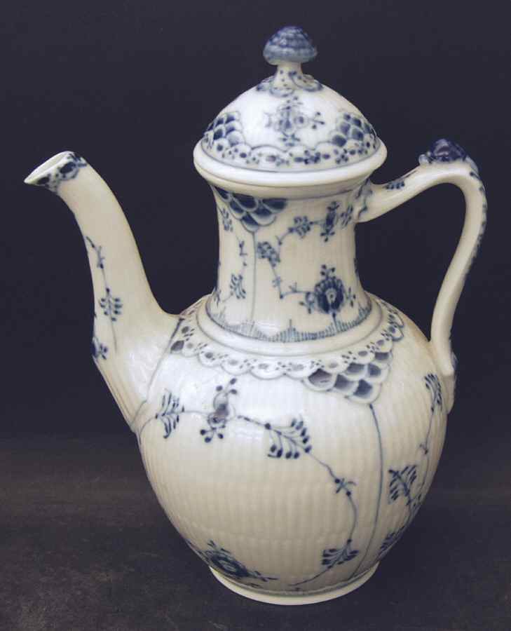 Blue Fluted Half Lace Border (No Trim) Small Coffee Pot & Lid by Royal Copenhagen-1
