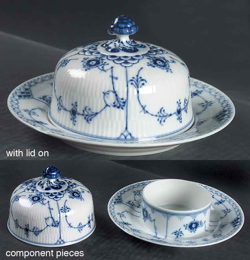 Blue Fluted Half Lace Border (No Trim) Round Covered Butter by Royal Copenhagen-1
