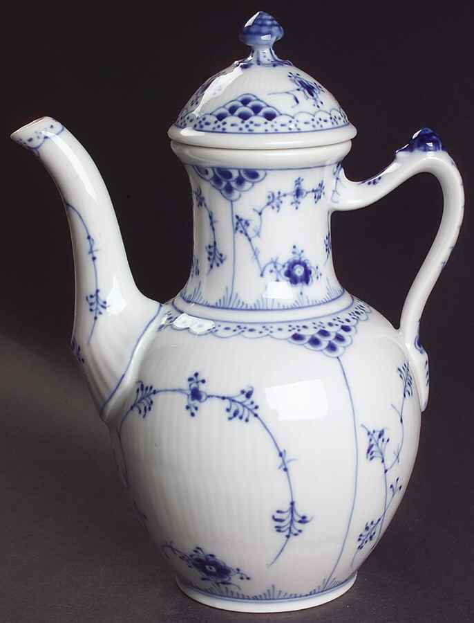 Blue Fluted Half Lace Border (No Trim) Coffee Pot & Lid by Royal Copenhagen-1