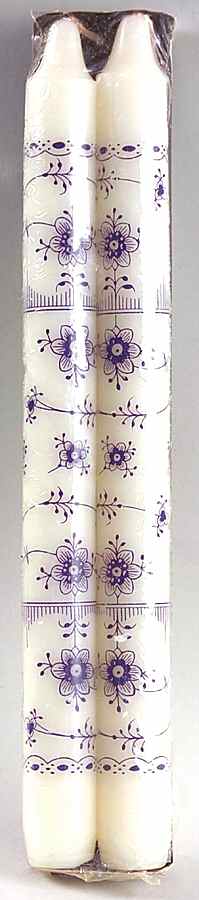 Blue Fluted Half Lace Border (No Trim) 10" Candle Taper - Set of 2 by Royal Copenhagen-1