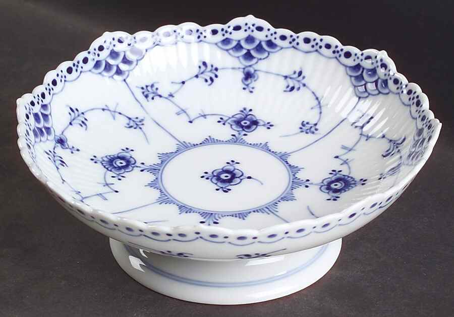 Blue Fluted Half Lace Border (No Trim) Round Compote (Height X Width) by Royal Copenhagen-1