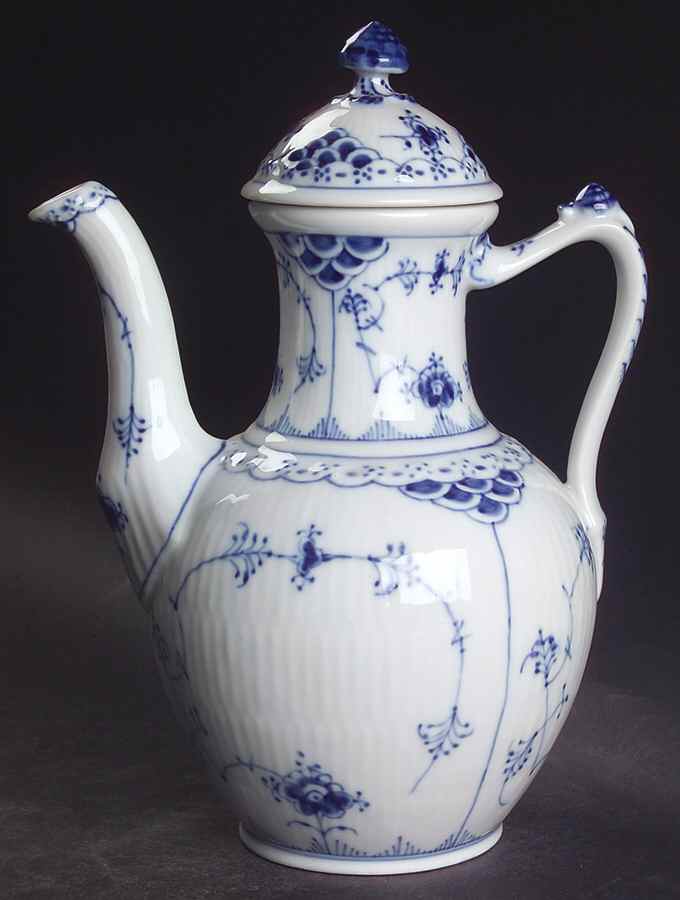 Blue Fluted Half Lace Border (No Trim) Small Coffee Pot & Lid by Royal Copenhagen-1