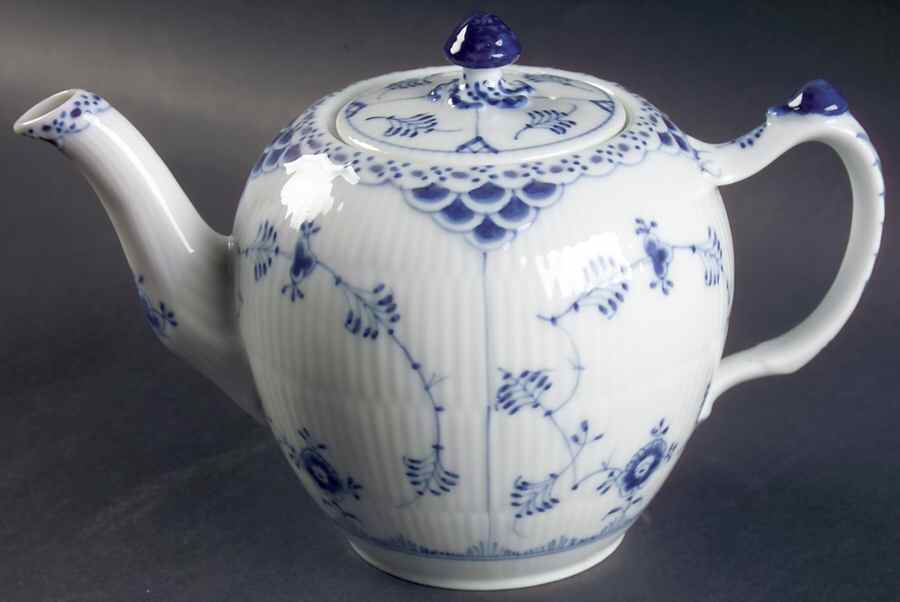 Blue Fluted Half Lace Border (No Trim) Small Teapot & Lid by Royal Copenhagen-1