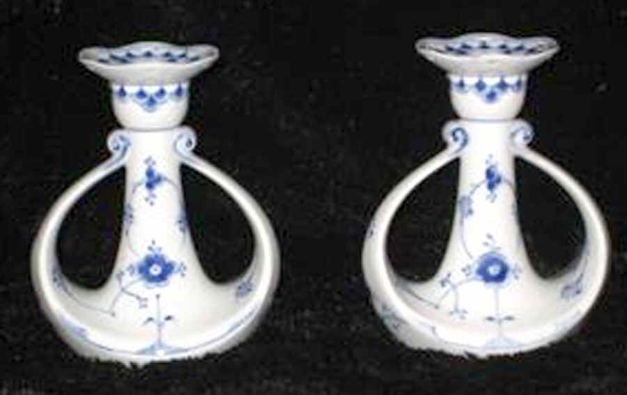Blue Fluted Half Lace Border (No Trim) 5" Candlestick by Royal Copenhagen-1