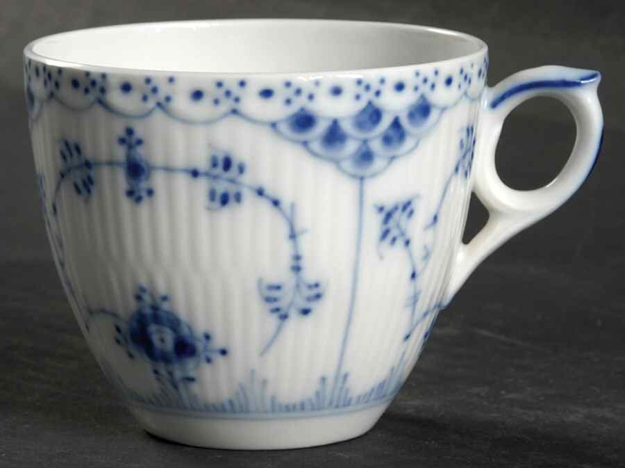 Blue Fluted Half Lace Border (No Trim) Flat Cup by Royal Copenhagen-1